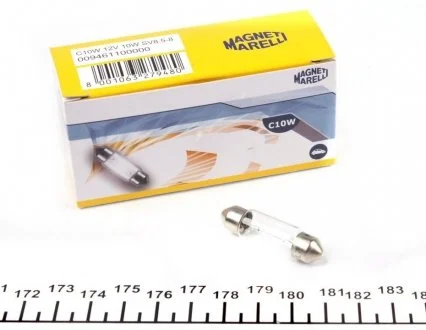Лампа розжарювання, ліхтар освітлення номерний знак MM C10W 12 = MAGNETI MARELLI 009461100000