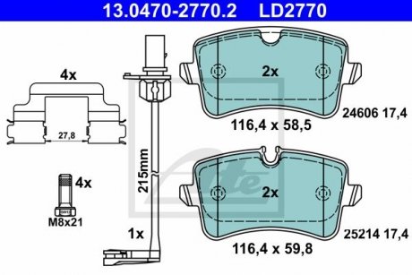 Комплект тормозных колодок, дисковый тормоз CERAMIC ATE 13.0470-2770.2