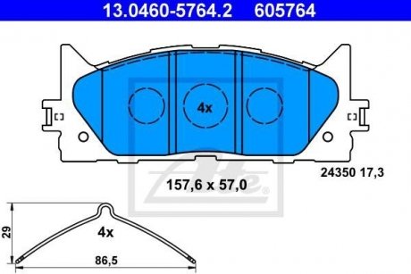 Комплект гальмівних колодок з 4 шт. дисків ATE 13.0460-5764.2