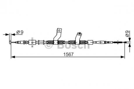 Трос ручного тормоза (задний) (R) Daewoo Lacetti/Nubira 1.4-1.8 03- (L=1567mm) BOSCH 1987482354