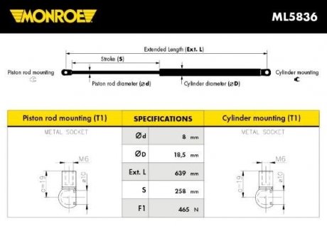 Газовая пружина, крышка багажника MONROE ML5836