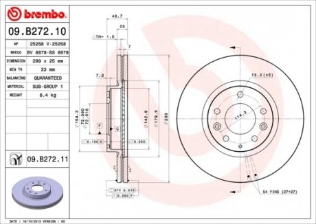 Гальмівний диск вентильований BM BREMBO 09.B272.10