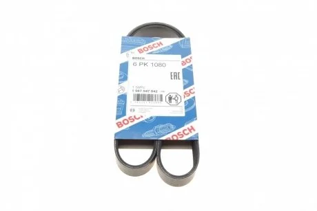 Ремінь генератора VW Crafter 2.0TDI 11-16/Golf 1.4/1.6 97-05/Audi A1/A2/A4 1.4-2.0 01-18 (6PK1080) BOSCH 1987947842