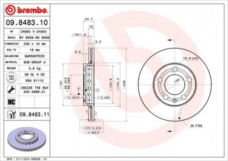 Гальмівний диск BM BREMBO 09.8483.11