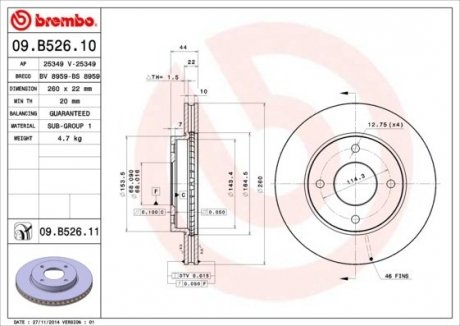 Тормозной диск BREMBO 09.B526.11