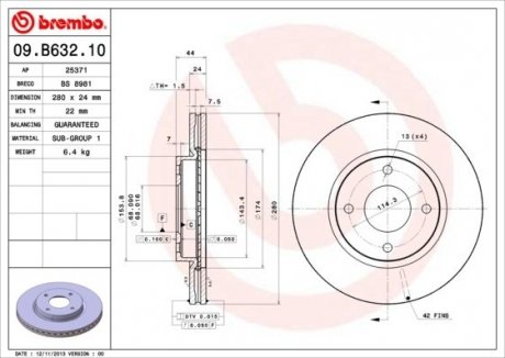 Тормозной диск BREMBO 09.B632.10