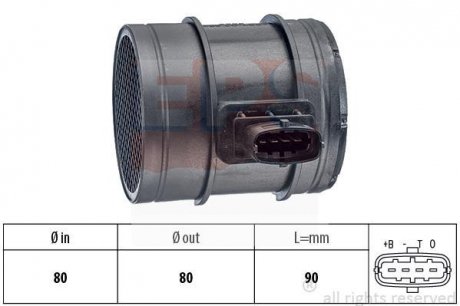 Розходомір повітря Alfa Romeo 159/ Fiat Croma, Ducato/ Lancia Thesis 2.3D, 2.4JTDM 09.05- EPS 1.991.293