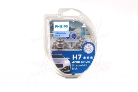 Автолампа H7/W5W SM 12V 55W PX26d WhiteVision ultra +60% (4200K) (2 шт.+2 шт W5W у блістері) PHILIPS 12972WVUSM