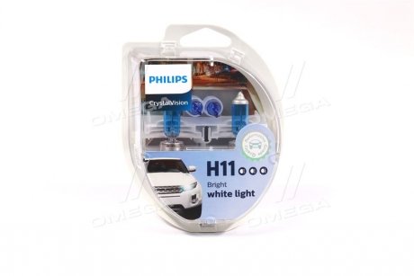 Лампа накаливания H11 12V 55W PGJ19-2 Cristal Vision + 2x W5W 4300K (к-т) PHILIPS 12362CVS2