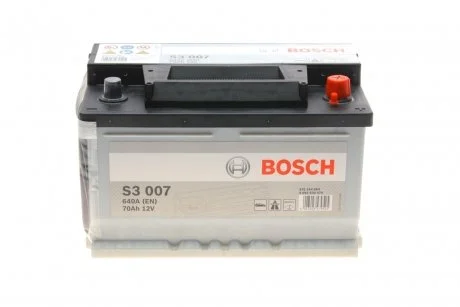 Акумулятор S3 70Ah, EN 640 правий "+" 278 x 175 x 175 (ДхШхВ) BOSCH 0 092 S30 070