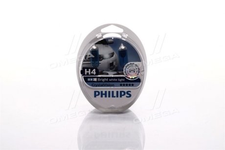 Лампа накаливания H4 12V 60/55W P43t-38 Cristal Vision + 2x W5W 4300K PHILIPS 12342CVS2