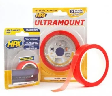 Стрічка двохстороння ULTRA MOUNT 15мм х 10м прозора (блістер) HPX UM1510