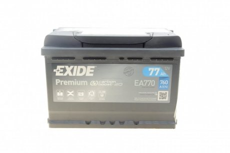 Аккумуляторная батарея 77Ah/760A (278x175x190/+R/B13) Premium EXIDE EA770 (фото 1)