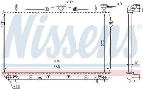 Радиатор охлаждения HYUNDAI ELANTRA (J2/RD) (95-) NISSENS 62298