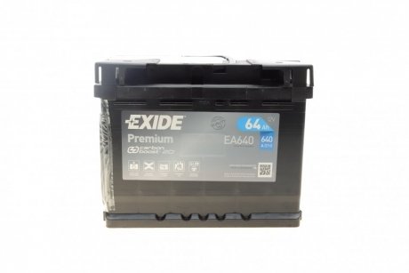 Акумуляторна батарея 64Ah/640A (242x175x190/+R/B13) Premium EXIDE EA640 (фото 1)