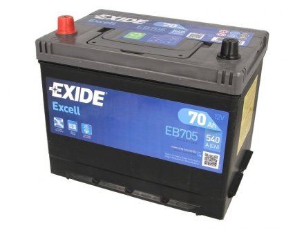 Акумуляторна батарея 70Ah/540A (270x173x222/+L/B9) Excell Азія EXIDE EB705