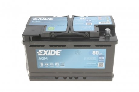 Аккумуляторная батарея 80Ah/800A (315x175x190/+R/B13) (Start-Stop AGM) EXIDE EK800 (фото 1)