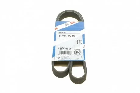 Ремінь генератора поліклиновий Nissan Almera 2.0 00-03/ Primera 2.0 16V 96-01 (6PK1030) BOSCH 1 987 946 051