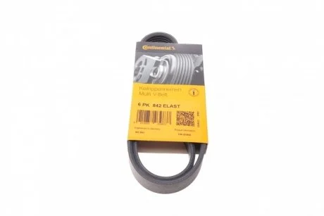 Ремінь генератора VW Golf VI/Caddy III 1.6-2.0 TDI 10-/Skoda Octavia 09-13/Audi A3 1.6/2.0TDI 03-13 Contitech 6PK842 ELAST
