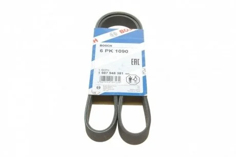 Ремінь генератора VW Golf V/VI/Passat VI/VII/Skoda Fabia 1.4TSI/FSI/1.6 FSI 97- (6PK1090) BOSCH 1 987 948 381