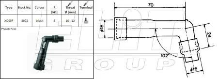 Трубка свічки запалювання, кут: 102°, довга, різьба: 10/12мм, з"єднання: гвинт, корпус: ебонітовий, колір трубки: чорн HONDA CB 1000/1000 (Pro Link)/1000F/1000K (Goldwing)/1000LTD (Goldwing)/1100 (Gol NGK XD05F