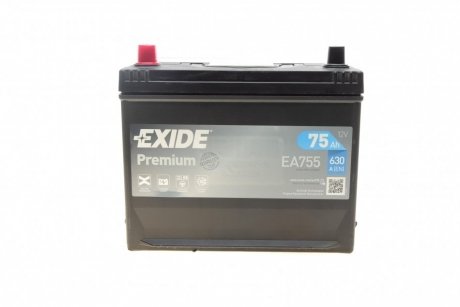 Акумуляторна батарея 75Ah/630A (270x173x222/+L/B01) Premium Азія EXIDE EA755 (фото 1)