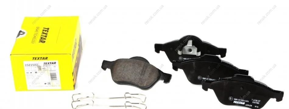 Комплект гальмівних колодок передн, RENAULT LAGUNA, LAGUNA II, LAGUNA III, MEGANE II, SCENIC II, TWINGO II, WIND 1.2-2.0D 03.01-12.15 TEXTAR 2321502 (фото 1)