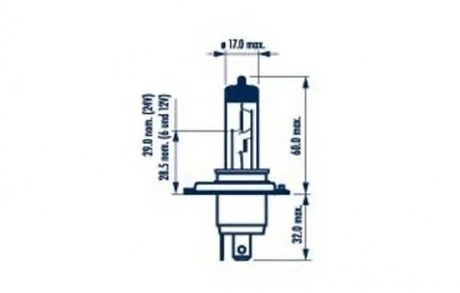 Лампа розжарювання H4 12V 60/55W P43t STANDARD blister 1шт (вир-во Narva) NARVA 48881B1