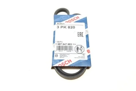 Ремінь генератора Ford Sierra 1.8TD 88-93/Subaru Justy 1.3GX 95-03 (3PK820) BOSCH 1987947853