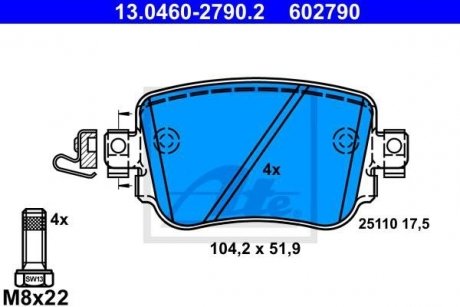 Комплект тормозных колодок, дисковый тормоз 602790 / ATE 13.0460-2790.2