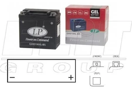 12V,14Ah,д. 149, ш. 87, в. 144,вес 4,8 кг - гелевый, разработан для Harley Davidson LP BATTERY MG GHD14HL-BS