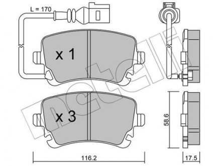 Тормозные колодки (задние) VW T5/Multivan V 03-15 (+датчик) Metelli 22-0554-0