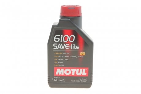 Масло 5W20 6100 Save-lite (1л) (FORD M2C 930A/FORD M2C 945A/GM dexos1/GM 6094M) MOTUL 841311