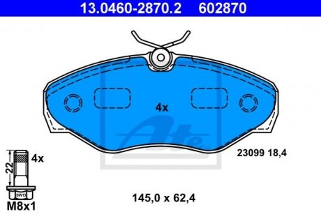 Комплект тормозных колодок, дисковый тормоз ATE 13.0460-2870.2 (фото 1)