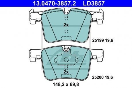 Комплект тормозных колодок, дисковый тормоз CERAMIC LD3857 / ATE 13.0470-3857.2