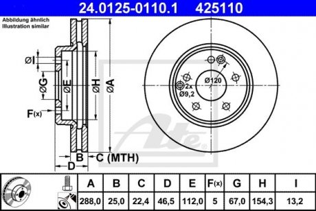 Тормозной диск 425110 / ATE 24.0125-0110.1 (фото 1)