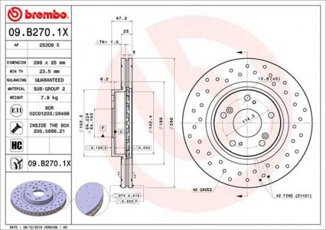 Тормозной диск BM BREMBO 09.B270.1X (фото 1)