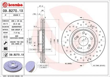 Гальмівний диск BM BREMBO 09.B270.1X