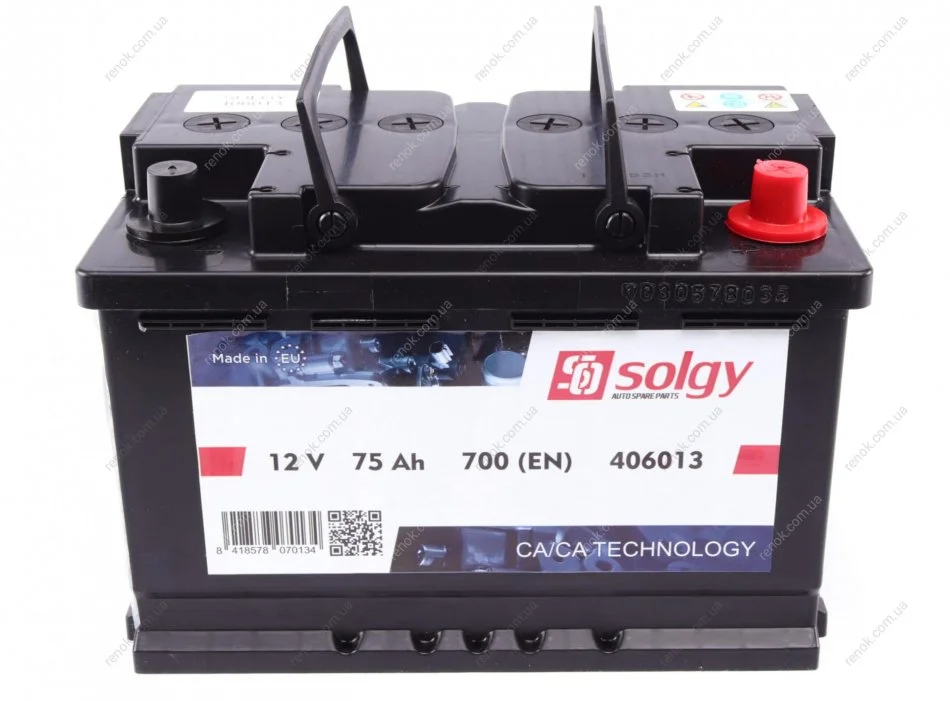 Аккумуляторная батарея 75Ah/700A (278x175x190/+R) SOLGY 406013 (фото 1)
