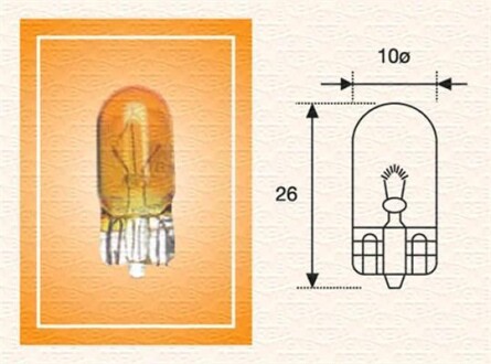 WY5W 12V5W Автолампа (желтая) безцокольная (W2,1x9,5d) MAGNETI MARELLI WY5W 12A (фото 1)