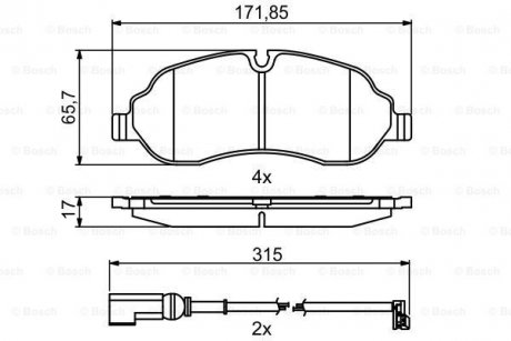 Колодки гальмівні (передні) Ford Tourneo Custom/Transit Custom/Transit V363 12- (+датчики) (спарка) BOSCH 0986494845