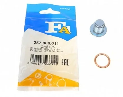 Болт зливу оливи + шайба Citroen Berlingo/Peugeot Partner 1.6 /Peugeot Boxer 2.2 HDi 09- (M16x1.5) Fischer Automotive One (FA1) 257.808.011