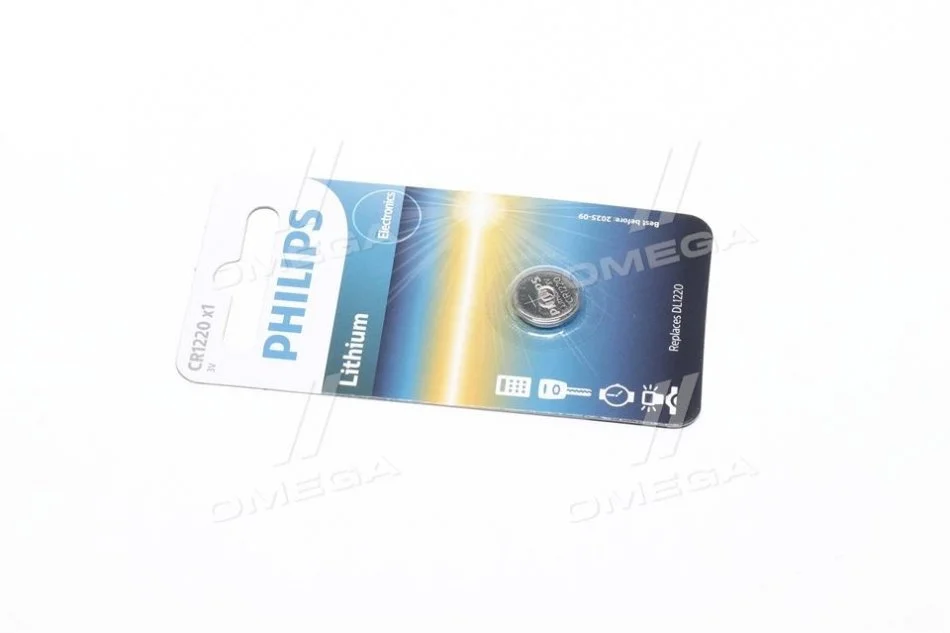 Батарейка CR1220 - 3.0V coin 1-blister (12.5 x 2.0) - Lithium B1 PHILIPS CR1220/00B (фото 1)