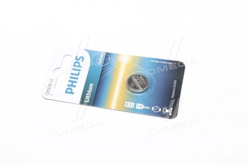 Батарейка CR1616 - 3.0V coin 1-blister (16.0 x 1.6) - Lithium B1 PHILIPS CR1616/00B (фото 1)