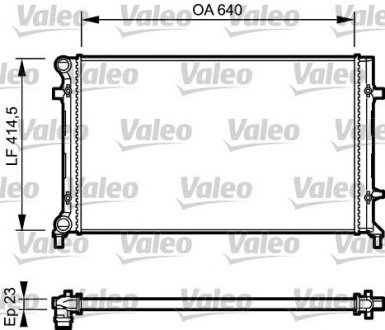 Радіатор охолодження VW Caddy 1.9TDI 03- (650x415x23) Alum. (d=32 мм/32 мм) Valeo 734332