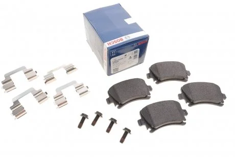 Колодки гальмівні (задні) Audi A3/TT/Skoda Octavia/SuperB/VW Golf 03- (з прижимною пластиною) BOSCH 0 986 494 649