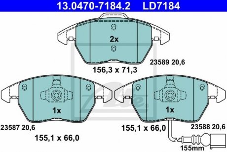 Комплект гальмівних колодок з 4 шт. дисків ATE 13.0470-7184.2