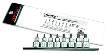 Набір біт пятигранних впрессованних в головку 1/2" TORX T20-T55 с отверстием 8ед. TOPTUL Toptul GAAG0806