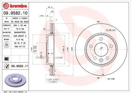 Гальмівний диск 09.9582.11 BREMBO 09958211