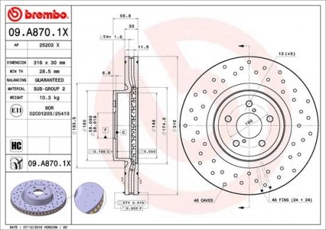 Гальмівні диски BREMBO 09.A870.1X (фото 1)